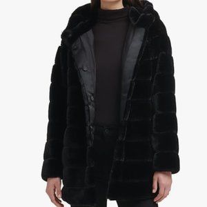 Kenneth Cole Faux Fur Grooved Coat